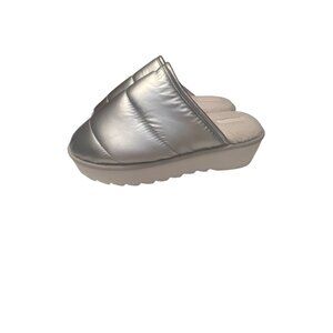 Womens Silver Quilted Platform Slide Slippers Size L 10/11